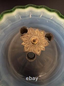 Large Victorian Uranium Vaseline Glass 4 Trumpet Epergne Stourbridge c1890