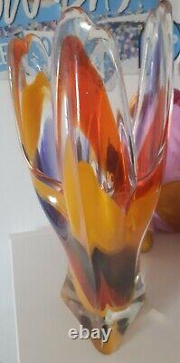 Large Vintage 1970s Japanese Hineri Iwatsu Rainbow Art Glass Vase Murano See pic