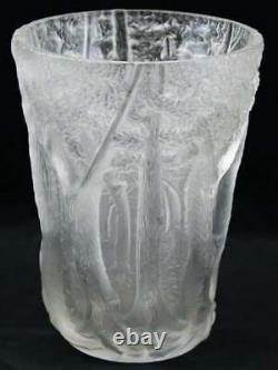 Large Vintage Art Deco Frosted Glass Vase Trees in Relief