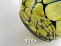 Large Vintage Hand Blown Cobalt Blue & Green/Yellow Art Glass Crystal Vase