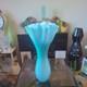 Large Vintage Turquoise Art Glass Handkerchief Vase Mcm 17 Tall Fan Vase 1960s