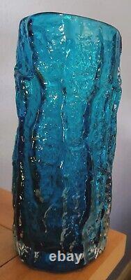 Large Whitefriars Glass Kingfisher Blue Bark Vase 9 Tall