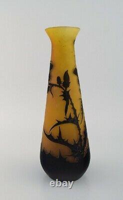 Large antique Emile Gallé vase in yellow and black art glass. Early 20th C