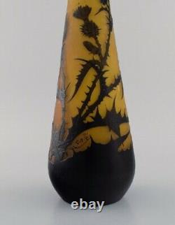 Large antique Emile Gallé vase in yellow and black art glass. Early 20th C