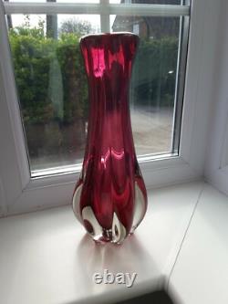 Large vintage Czech Chribska ruby art glass vase designed by Josef Hospodka