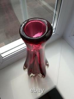 Large vintage Czech Chribska ruby art glass vase designed by Josef Hospodka