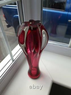 Large vintage Czech Chribska ruby art glass vase designed by Josef Hospodka