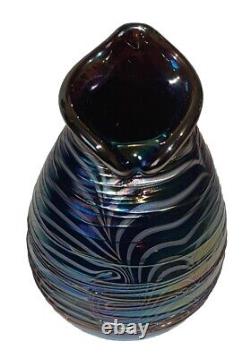 Late Terry Crider 1984 Vintage Art Glass Iridescent Purple Vase Signed Threaded