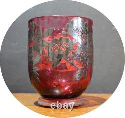 Laugharne Cranberry Glass Vase with Silver Overlay