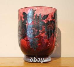 Laugharne Cranberry Glass Vase with Silver Overlay