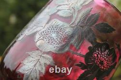 Laugharne Cranberry Glass Vase with Silver Overlay