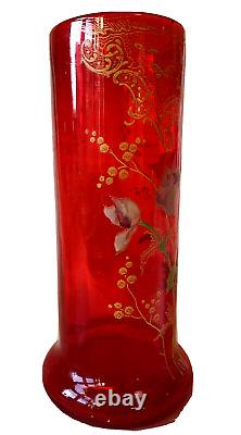 Legras Art Nouveau Red'Nancy' Glass Vase Gilded & Enamelled Stylised Flowers