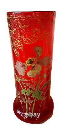 Legras Art Nouveau Red'Nancy' Glass Vase Gilded & Enamelled Stylised Flowers