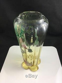 Legras Mont Joye France Enameled Glass Art Nouveau ANEMONE 10 Vase c. 1900