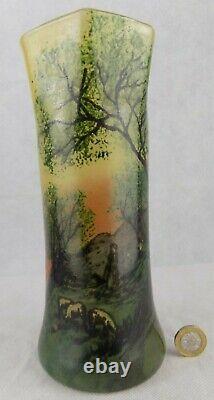 Legras Pâte de Verre art nouveau/art deco painted art glass vase