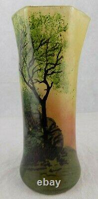Legras Pâte de Verre art nouveau/art deco painted art glass vase. Signed