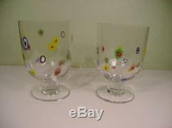 Leonardo Millefiori White Glass Murano Art Glass Hand Blown Vase/Goblet Set of 2