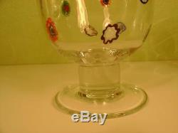 Leonardo Millefiori White Glass Murano Art Glass Hand Blown Vase/Goblet Set of 2