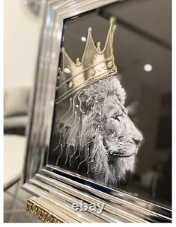 Lion & Lioness King Wall Art Chrome Frame 55cm x 65cm