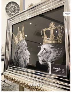 Lion & Lioness King Wall Art Chrome Frame 55cm x 65cm