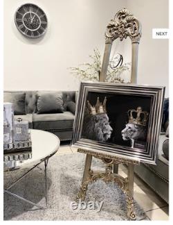 Lion & Lioness King Wall Art Chrome Frame 55cm x 65cm