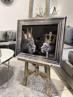 Lion & Lioness King Wall Art Chrome Frame 55cm x 65cm