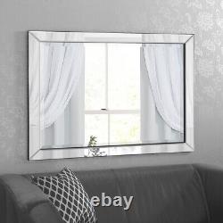 Livia Extra Large Silver Glass Framed Rectangle Bevelled Wall Mirror 120 x 80cm