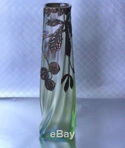 Loetz Art Glass Vase Bronze Mount Iridescent Twist Square Form