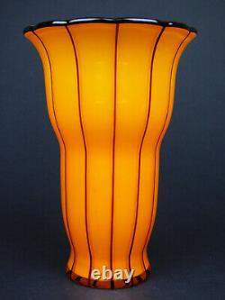 Loetz Ausfuehrung 157 orange & black glass vase 1914 Art Deco tango Bohemian