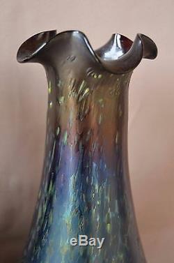 Loetz Cobalt Papillon Blue Iridescent Glass Austrian Art Pair of Vases