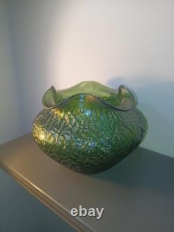 Loetz Design Moulded Green Vase With Flared Rim