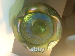 Loetz Design Moulded Green Vase With Flared Rim