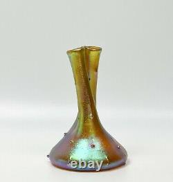 Loetz Iridescent Double Tree Trunk Art Glass 6.25 inch Vase