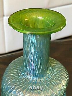 Loetz MARTELE SILBERIRIS Blue Green IRIDESCENT Antique BOHEMIAN ART GLASS Vase