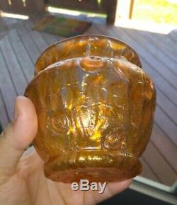 Loetz Metallic Orange Astglas Art Vase Bowl 3.5 mint