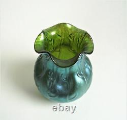 Loetz Neptun Silberiris 5 Blue Green Iridescent Antique Bohemian Art Glass Vase
