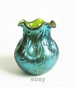 Loetz Neptun Silberiris 5 Blue Green Iridescent Antique Bohemian Art Glass Vase