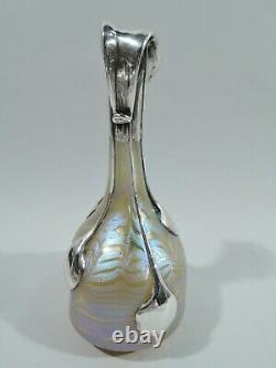 Loetz Phaenomen Vase Antique Art Nouveau Austrian Glass Silver Overlay