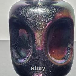 Loetz Style Iridescent Art Glass Vase Art Nouveau Dimpled Purple Green