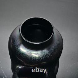 Loetz Style Iridescent Art Glass Vase Art Nouveau Dimpled Purple Green