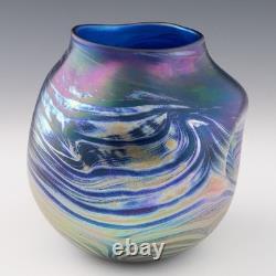 Loetz Style Studio Glass Vase Dimpled and Iridescent 1979