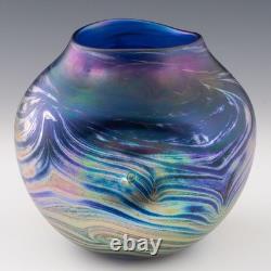 Loetz Style Studio Glass Vase Dimpled and Iridescent 1979