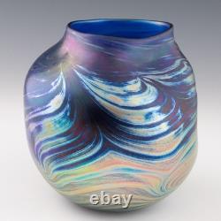 Loetz Style Studio Glass Vase Dimpled and Iridescent 1979