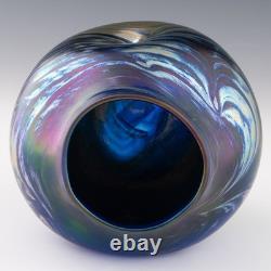 Loetz Style Studio Glass Vase Dimpled and Iridescent 1979