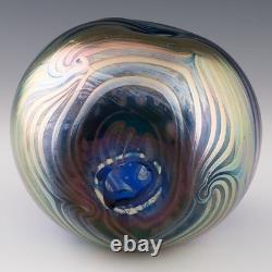 Loetz Style Studio Glass Vase Dimpled and Iridescent 1979