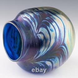 Loetz Style Studio Glass Vase Dimpled and Iridescent 1979