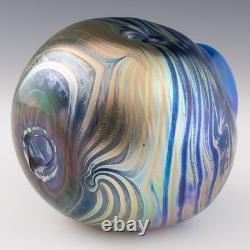 Loetz Style Studio Glass Vase Dimpled and Iridescent 1979