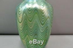 Loetz Titania Art Glass Vase Green c. 1905 7H