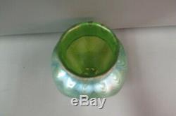 Loetz Titania Art Glass Vase Green c. 1905 7H