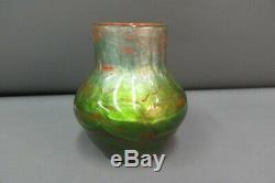 Loetz Titania Art Glass Vase c. 1905 Orange Green 4.5 H